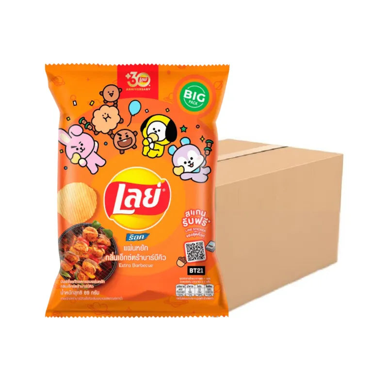LAYS Rock Extra BBQ snack pack, 69g x12, crispy barbecue-flavored snack chips in colorful packaging.