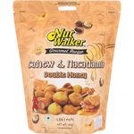 Nut Walker Double Honey Cashew and Macadamia confectionery snack featuring roasted nuts and drizzled honey on a white background.
