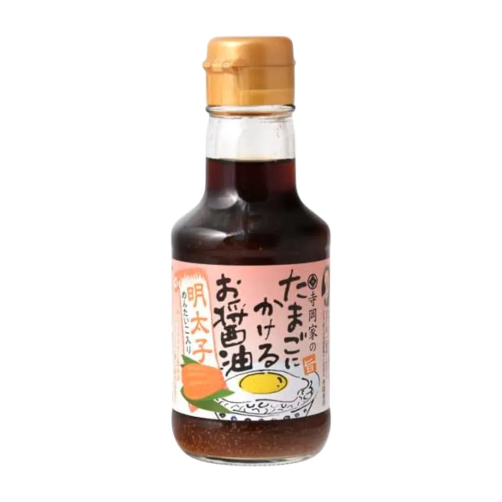 Teraoka soy sauce with spicy mentaiko in a glass bottle, ideal for Japanese cuisine seasoning and flavor enhancement.