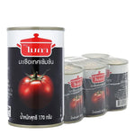 Six cans of MICA Mica Tomato Paste, 170g each, showing the label and packaging of this dry grocery product.