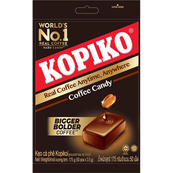 Kopiko Coffee Shot confectionery snack featuring a small, portable coffee-flavored candy package with branded logo.