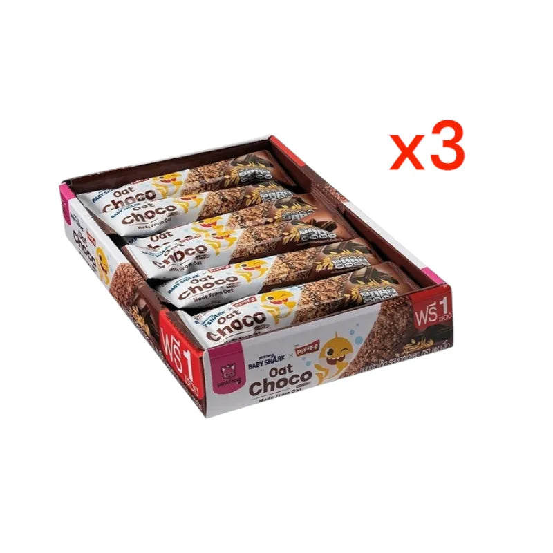 Pennyo Baby Shark oatmeal snacks in chocolate flavor, 15g packs, featuring a fun design for children, ideal for dry grocery snacks.
