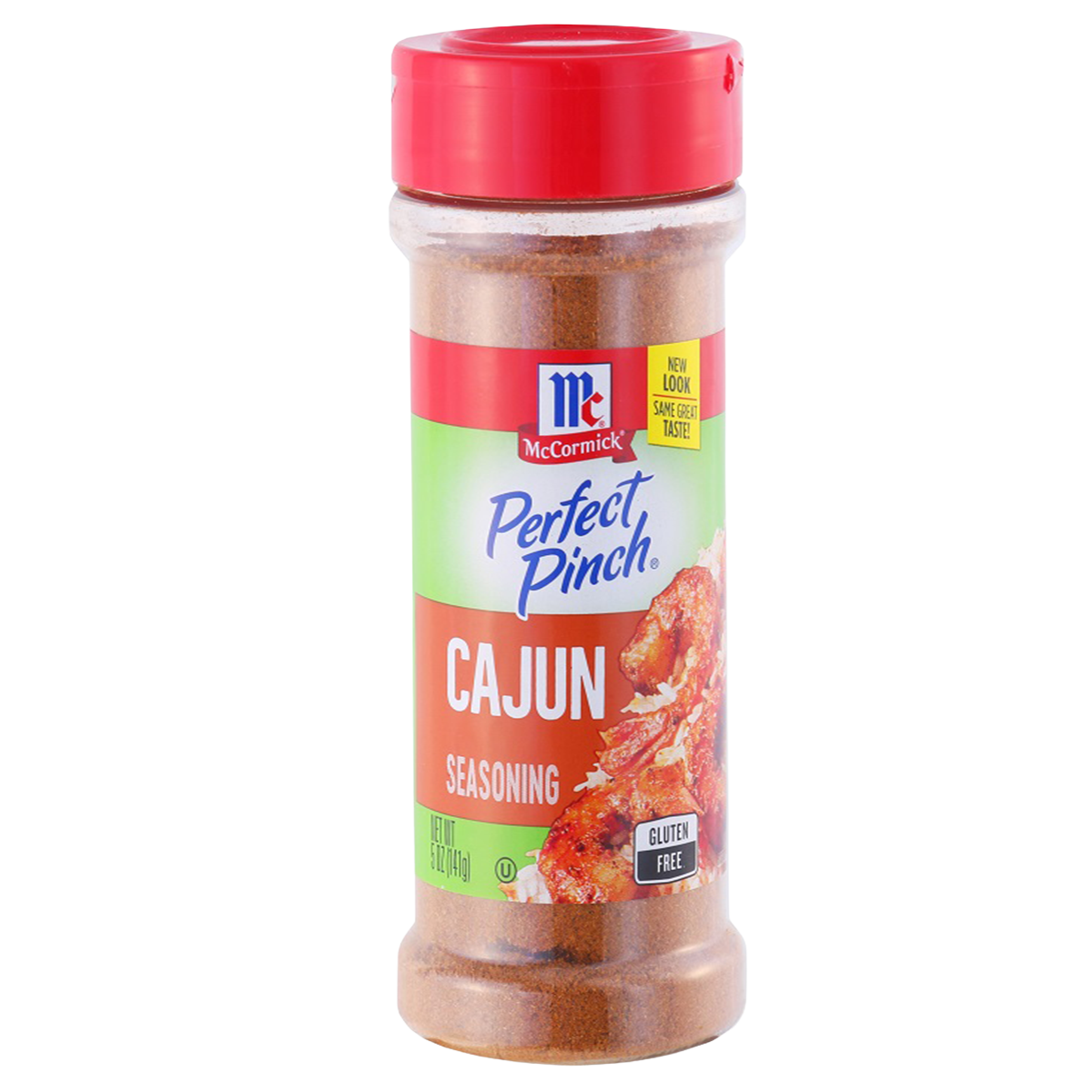 McCormick Perfect Pinch Cajun Seasoning jar with red and black label, featuring a blend of spices for flavorful Cajun dishes.