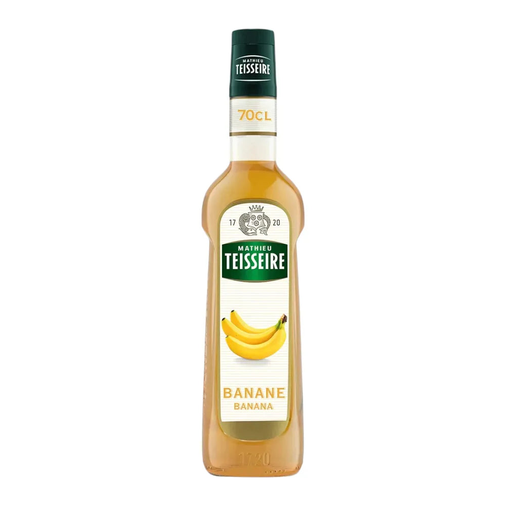 Mathieu Teisseire Banana Syrup in a 700ml bottle, ideal for adding banana flavor to drinks and desserts.