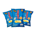 Rise Buddy Rice Chippies snack bag, dry grocery confectionery with crispy rice chips, colorful packaging from Rise Buddy brand