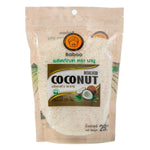 Baboo Coconut Flakes confectionery snack in a clear bowl, showing toasted coconut flakes with golden brown color