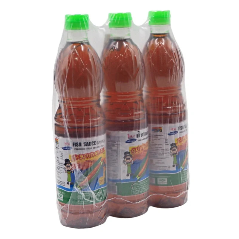 Three 700ml bottles of RAZORCLAM Fish Sauce in clear bottles, labeled as Razorclam Dry Grocery, ready for cooking or seasoning.