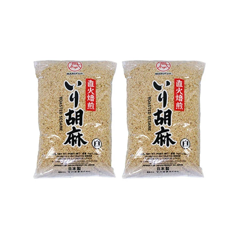 Makoto Marufuji roasted white sesame seeds in 1kg pack, ideal for dry grocery use, shown in a clear, close-up image.