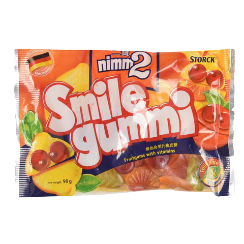 Nimm2 Smile gummy fruit and yogurt snacks in colorful fruit-shaped gummies with a yogurt coating, part of Nimm2 confectionery.