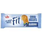 Sante Cereal Biscuits Blueberry, crunchy blueberry-flavored confectionery snack in a clear package with biscuits visible inside.