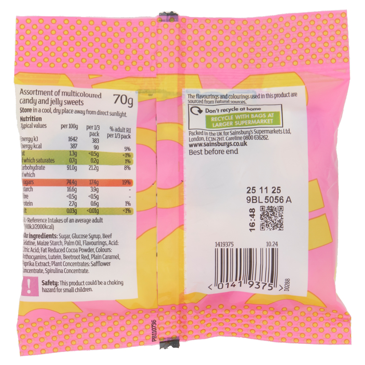 Sainsbury's Dolly Mixture sweets in colorful confectionery snacks package with assorted pastel candies, branded by Sainsbury's.