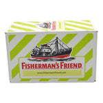 Fisherman's Friend Sugar Free Citrus lozenges in a clear wrapper, showcasing bright citrus flavor and branding on the package.