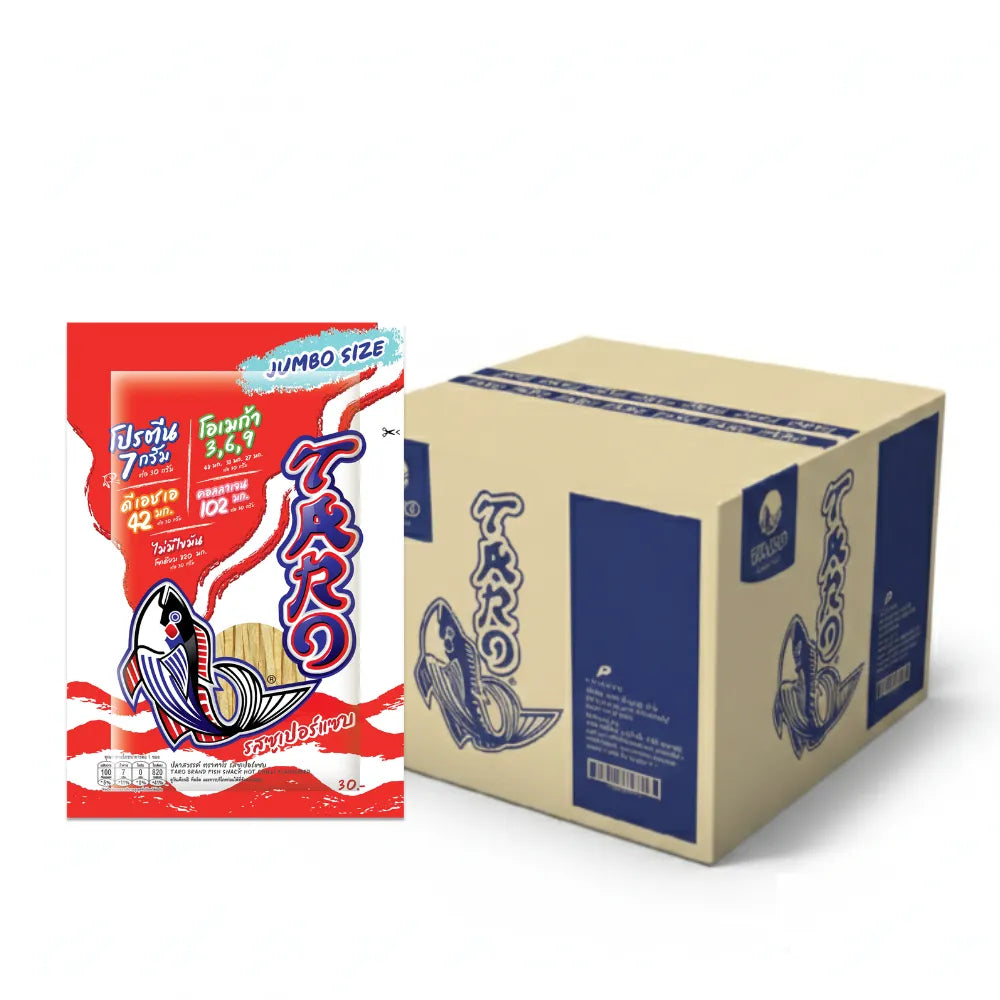 TARO Taro Fish Snack hot chili flavored 30g, dry snack confectionery with spicy flavor, packed in a 24-pack.