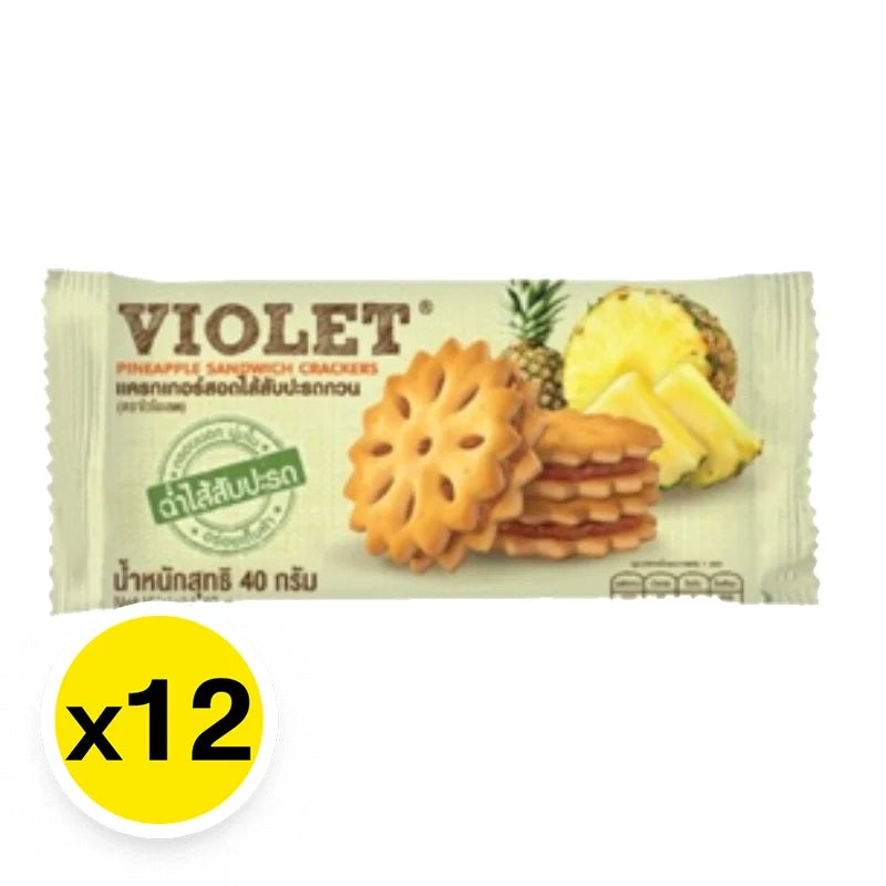 Violet Cracker Pineapple 32 snack box featuring dried pineapple slices in a colorful package, from Violet brand.