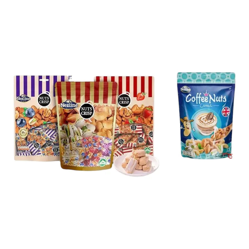 Nezline Tubtab peanut snack with almonds, pistachios, and cashews in a colorful snack container.