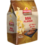 Mission BBQ flavored tortilla chips, crispy snack with bold smoky barbecue seasoning, ideal for snacking or dipping.