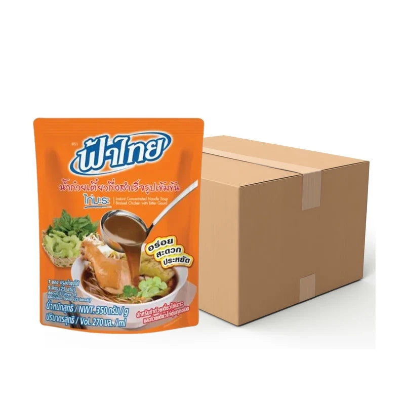 Fathai instant concentrated noodle soup with bitter gourd and chicken, dry grocery product in a sealed package.