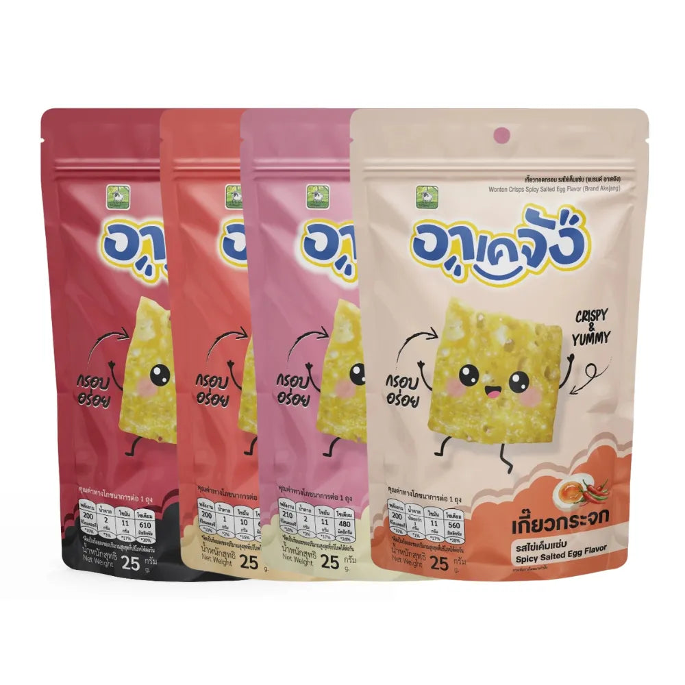 AKEJANG Akechan Mini Dumplings Snack Packs with assorted flavors, 25g, showing colorful, bite-sized confectionery treats.