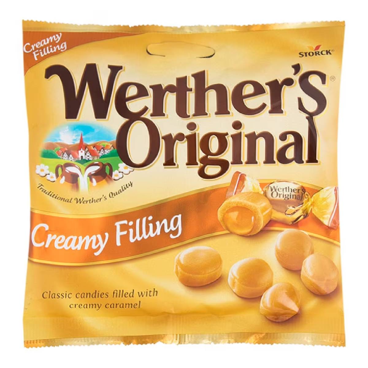 Werther's Original Caramel Cream confectionery snack featuring creamy caramel filling and smooth candy exterior.