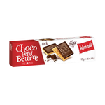 Wernli Petit Beurre Noir biscuit showing rectangular dark chocolate-flavored cookies with a ridged edge and Wernli branding