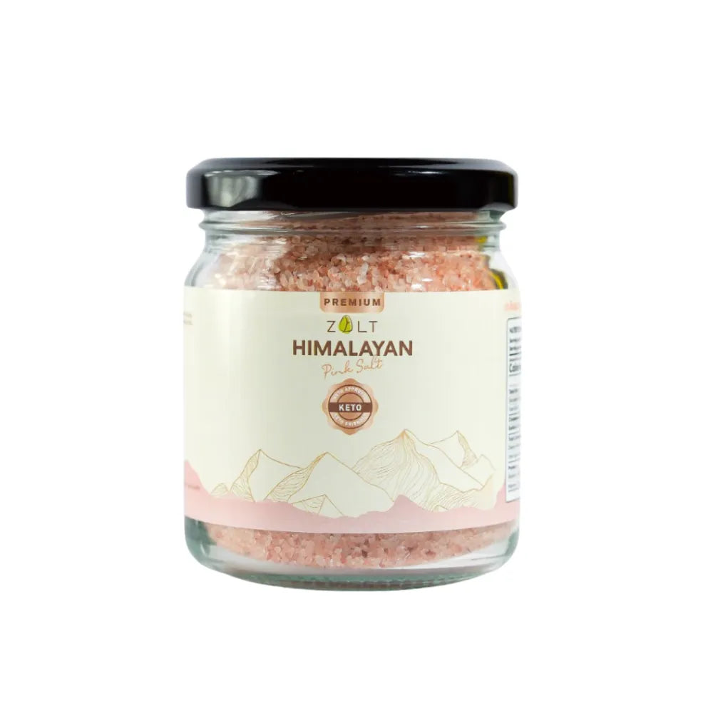 Zalt Himalayan Pink Salt with certification, shown in a clear image for dry grocery product listing.