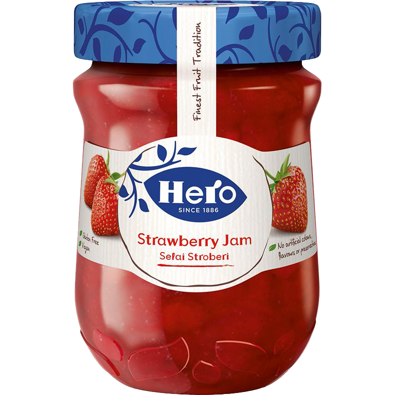 Hero Strawberry 3 grocery product featuring fresh, ripe strawberries in a clear container.