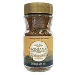 Glass of Fontana Prince Gold freeze-dried coffee drink with a spoon, showcasing the beverage's rich color and smooth texture.