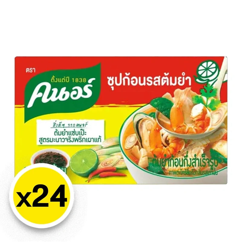 Knorr Cube Tomyam 24g dried soup cube, showing the flavorful Thai-style seasoning in a clear wrapper.