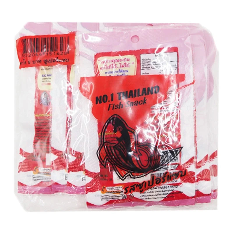 Taro Fish Snack Hot Chili flavor in 5g packs, crispy dried seafood snack from TARO, shown in the image.
