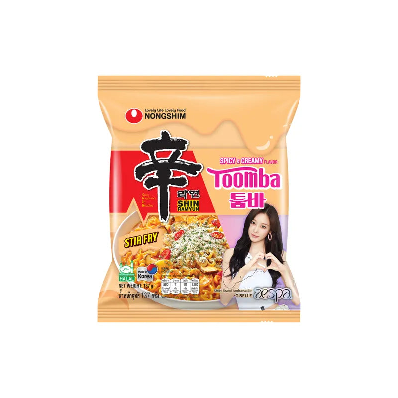 Nongshim Toomba Shin Ramyun stir-fry dry grocery package with noodles and seasoning in a clear bag, ready for cooking.
