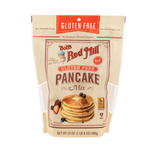 Bob's Red Mill gluten-free pancake mix in a bag, showing the product packaging with branding and label details.