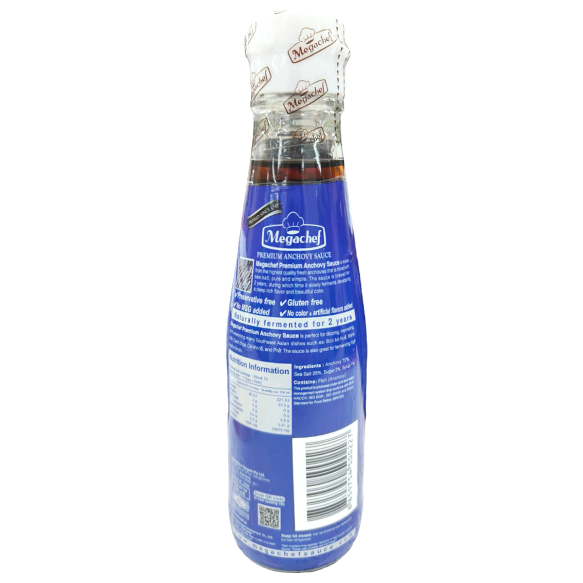 Bottle of Megachef Formula Fish Sauce, a savory grocery condiment with a clear label and dark liquid inside.