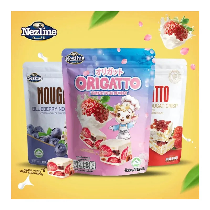 Nezline Nezline Nougatto Nougat Crisp snack with crunchy nougat and crisp texture, close-up of the confectionery treat