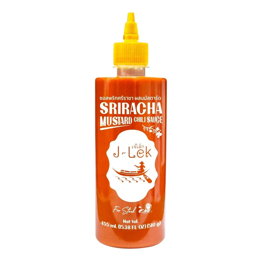 J-LEK Sriracha Chili Sauce mixed with mustard in a 510g jar, ideal for enhancing dishes with spicy and tangy flavor.