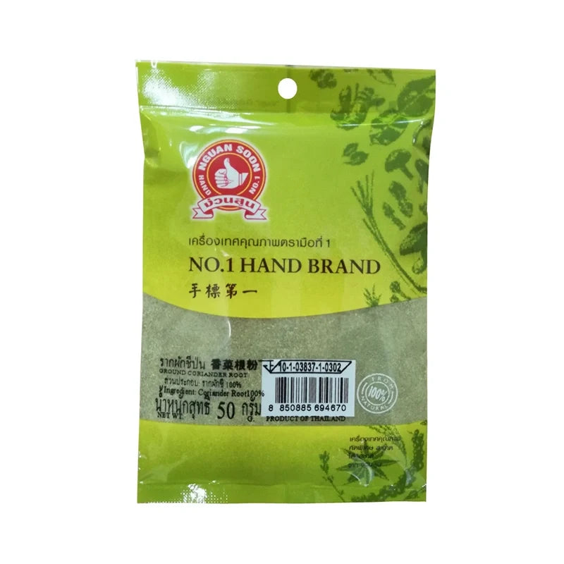 No.1 Hand Brand Corriener Root Powder in 50g package, dry grocery product with finely ground root powder in a clear container.