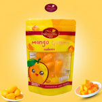 Sriwanna Mango Gummy 100g, dried mango-flavored gummy candies from Sriwanna, shown in a clear package.