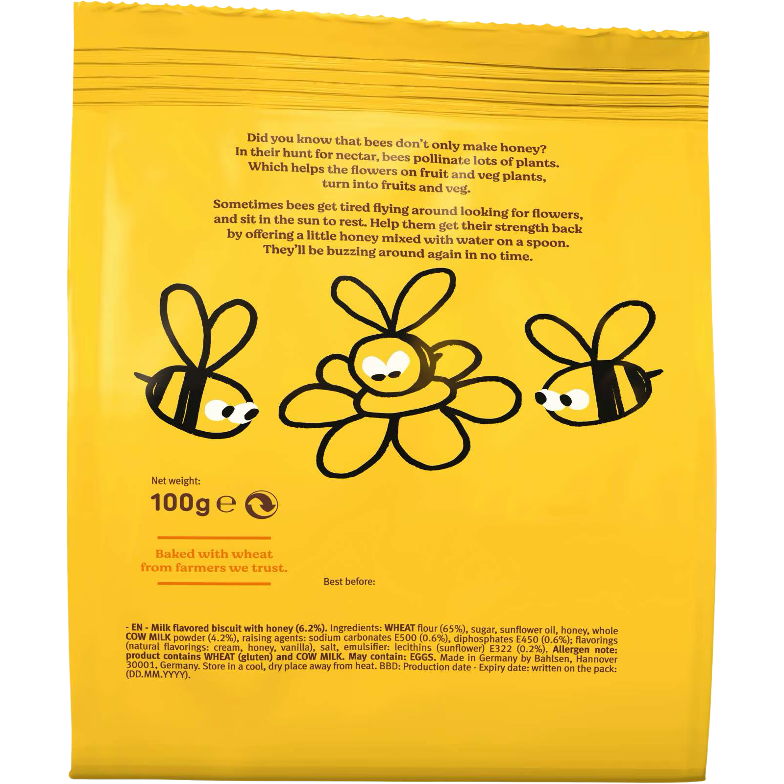 Bahlsen Leibniz Zoo Milk and Honey Biscuits, confectionery snacks with playful animal shapes and honey flavor, on a white background.