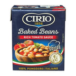 Cirio Baked Beans in dry grocery packaging, showing the product label and beans inside, ideal for cooking and meal preparation.