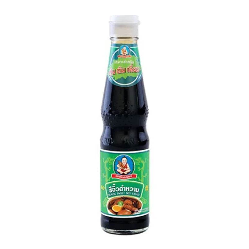 Deksomboon Black Sweet Soy Sauce 400g bottle from the dry grocery section, featuring a dark soy sauce with a label in black and gold.