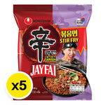 NONGSHIM Shin Ramyun Jayfai Stir Fry 130g, pack of five, ready-to-eat dry Korean noodle stir-fry in black packaging