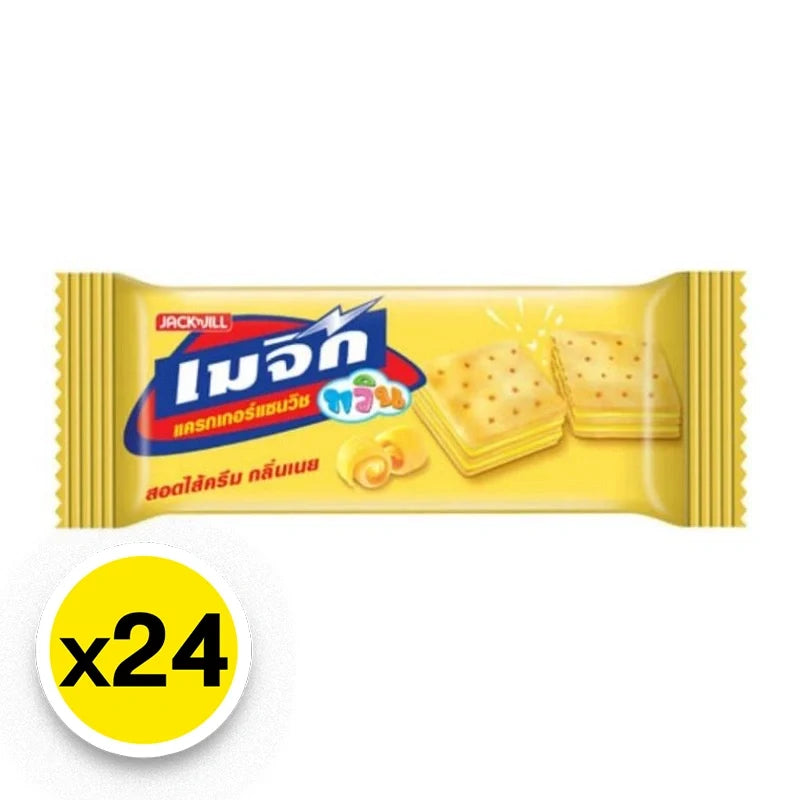 MAGIC Twin Cracker Cream snack pack, 15g x24, dry grocery confectionery with crispy crackers filled with creamy filling.