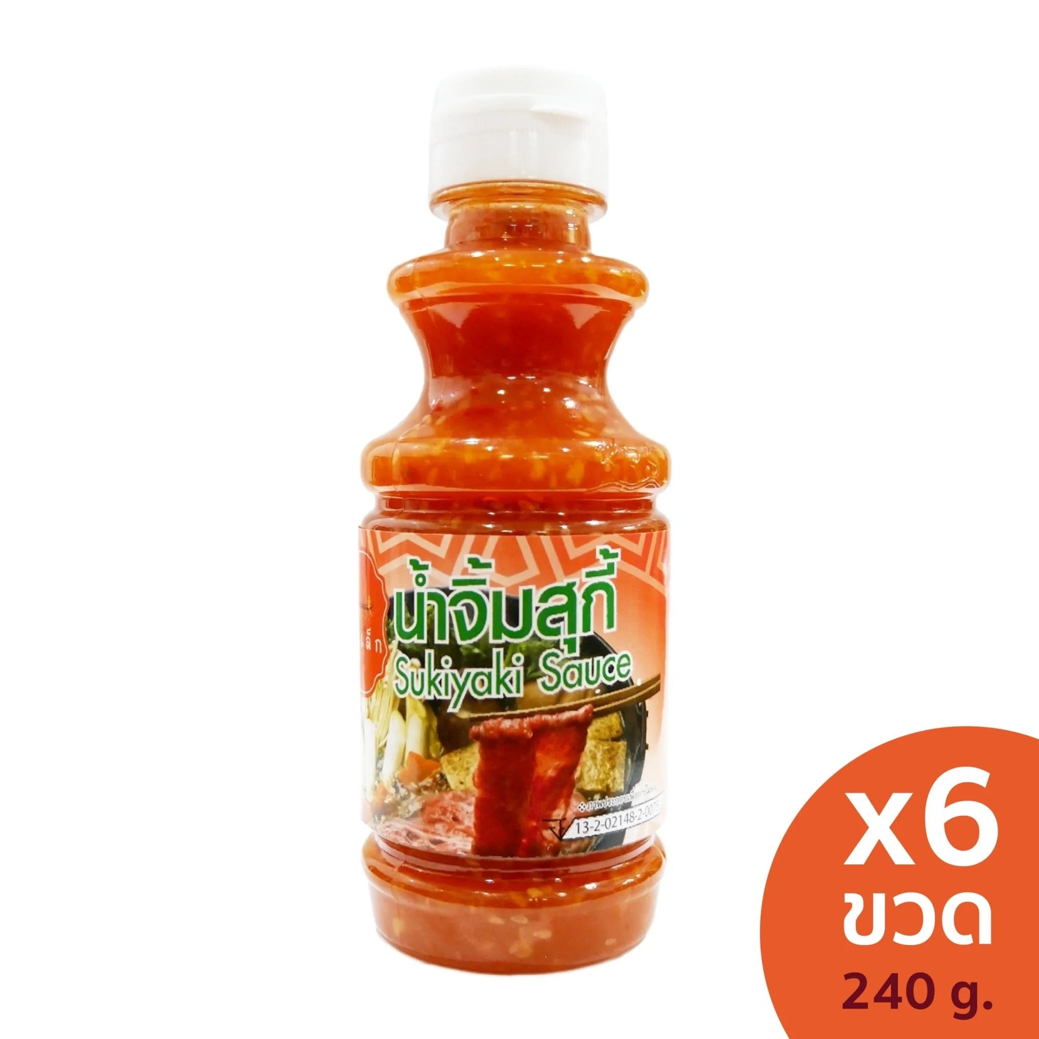 J-lek Jae Lek Suki Sauce in 240g plastic bottle, dry grocery product with clear label and nozzle cap for easy dispensing