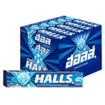 Halls Mentholiptus throat lozenges in a box, HALL'S brand dry grocery snack, menthol and eucalyptus flavor, 20 pieces