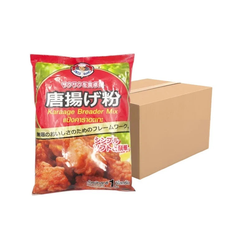 Unclebarns Whole Karaage Powder 1000g in a clear plastic bag, dry grocery seasoning for Japanese fried chicken.