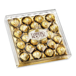 Ferrero Rocher chocolate box with 24 pieces, 300g, showcasing the iconic gold-wrapped chocolates in a clear view.
