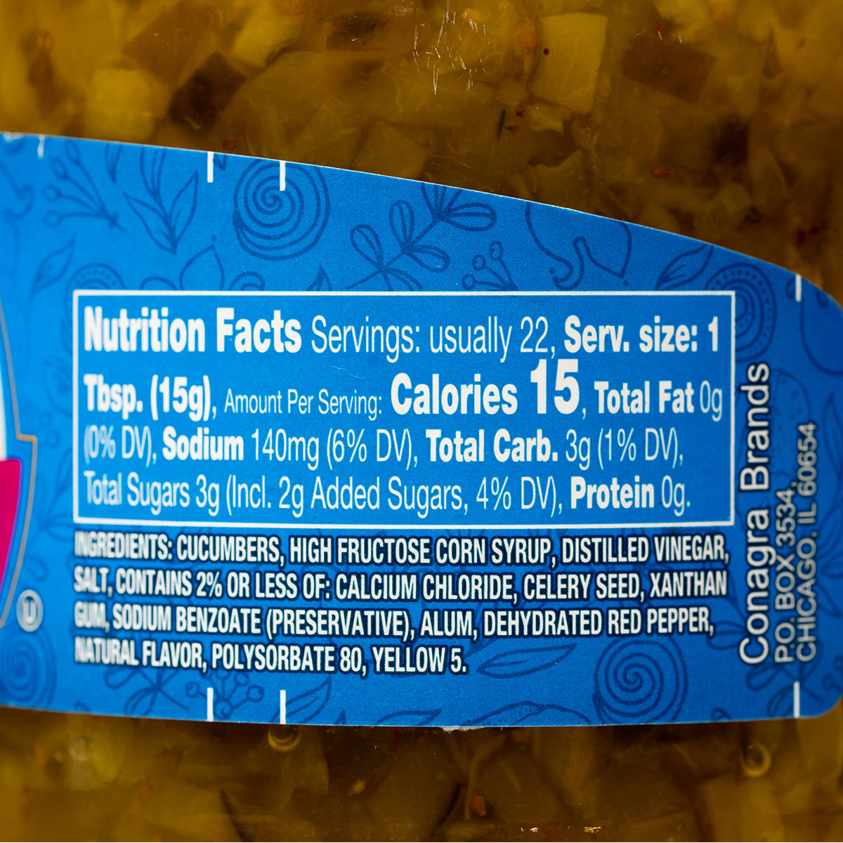 Jar of Vlasic Sweet Relish with a clear view of the label and relish inside, showcasing the grocery product on a white background.