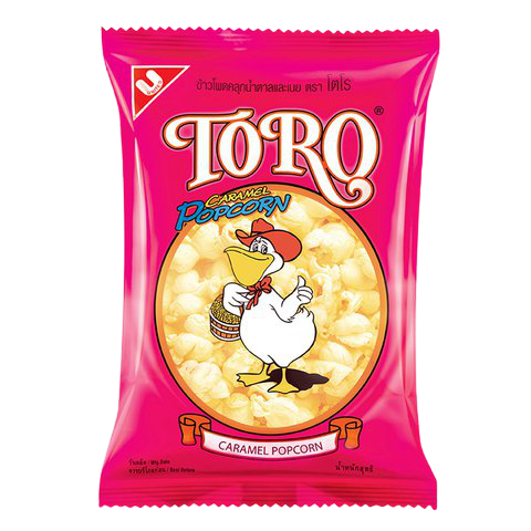 Toro caramel popcorn, a confectionery snack with glossy caramel coating and crispy popcorn pieces.