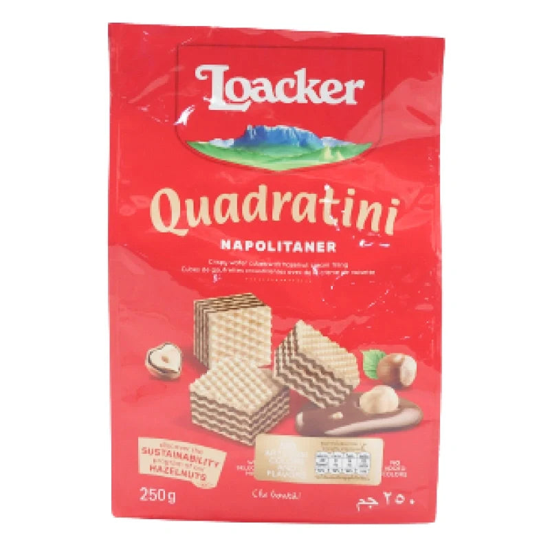 Loacker Wafer Halzanut 250g, crispy almond-flavored wafer snacks from LOACKER, shown in the image.