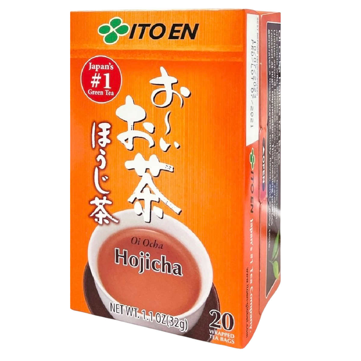 Itoen Oi Ocha Hojicha tea bag for brewing, featuring roasted Japanese green tea leaves in a sealed package.