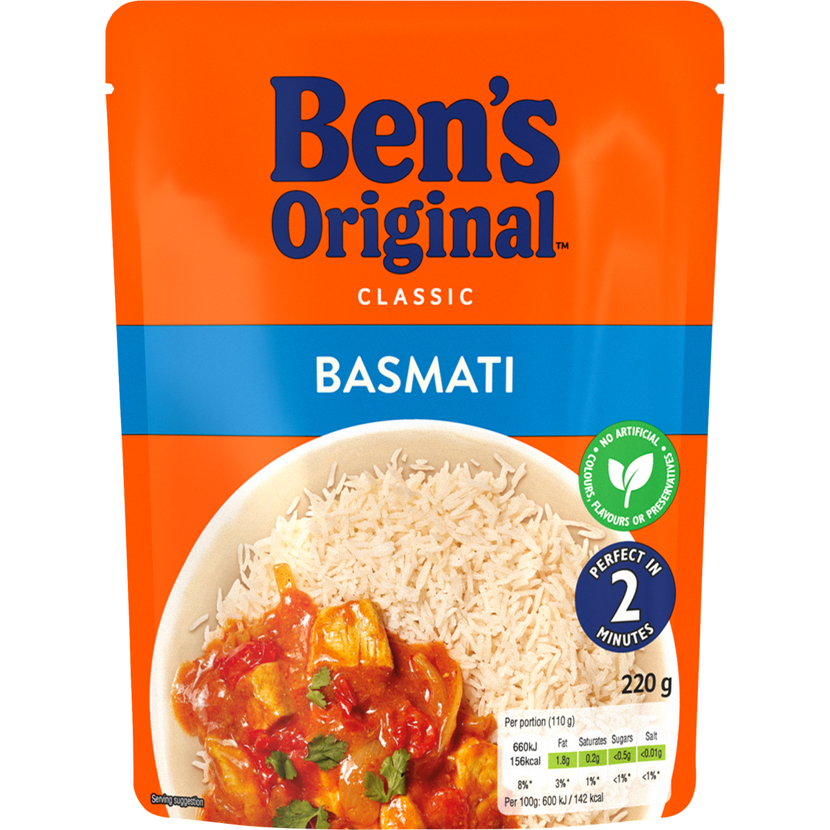 Ben's Original Basmati Microwave Rice in a microwaveable packaging, ready for quick preparation.